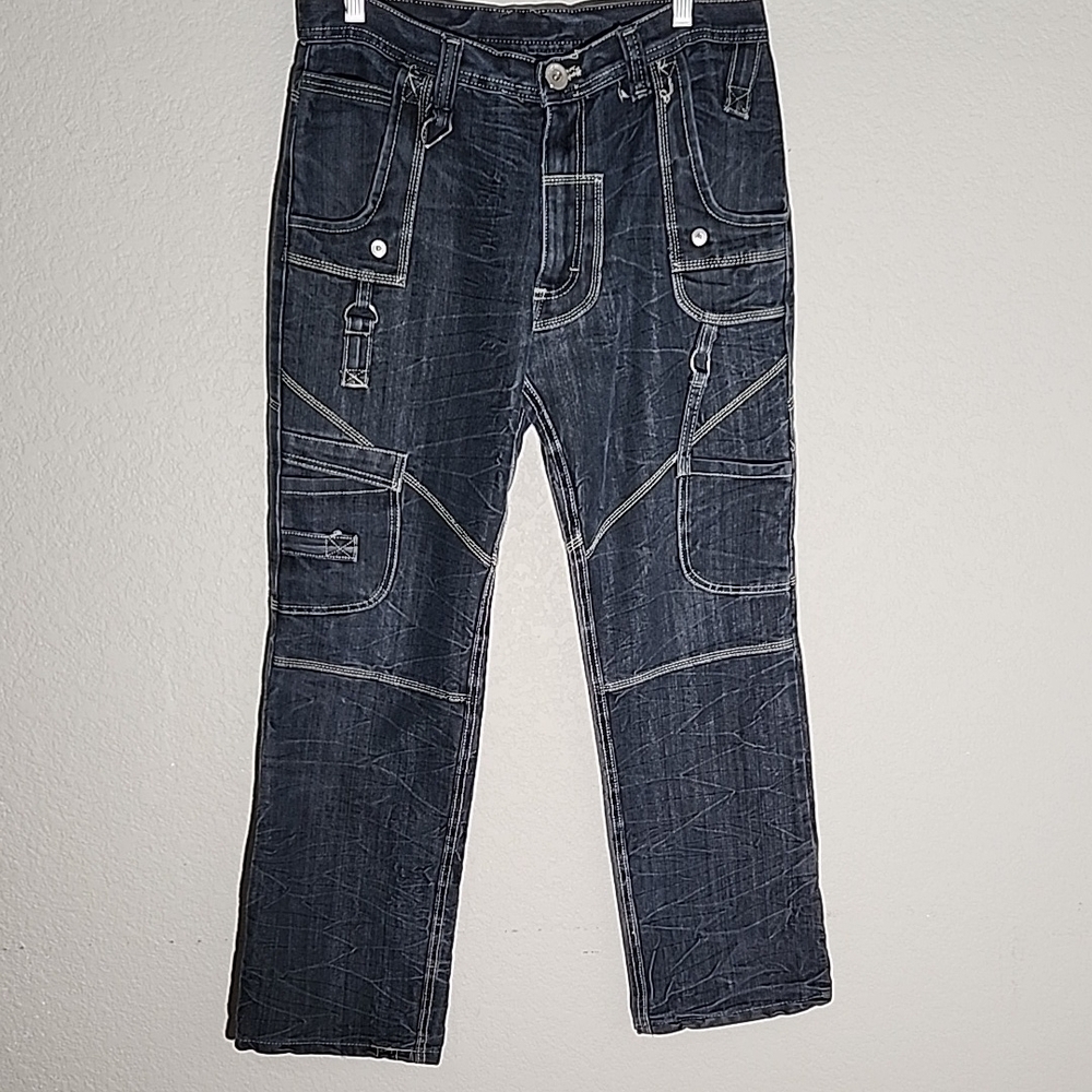 Jean Co Jeans Cargo Y2K Size 30 Denim Straight Leg White Stitching